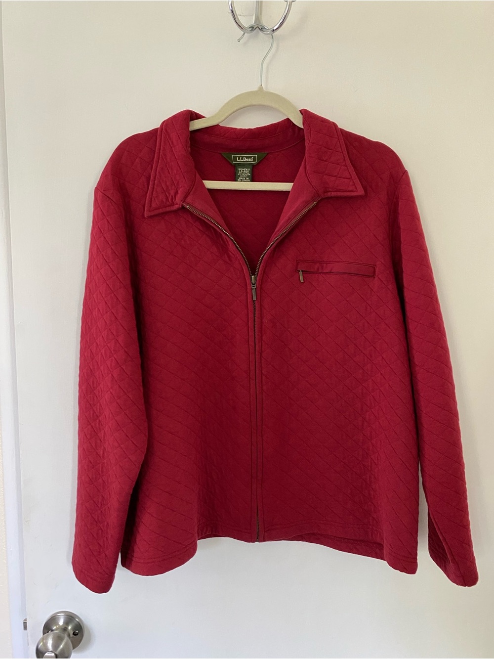 L.L. Bean Quilted Red Zip Front Jacket Lightweight Summer Size Large